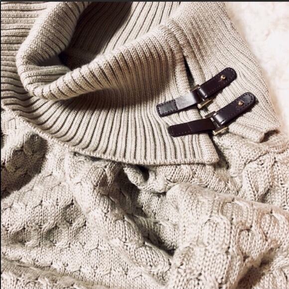 NEW Calvin Klein Tan Cream Leather Buckle Cowl Neck Bodycon Sweater Mini Dress M - Picture 7 of 10